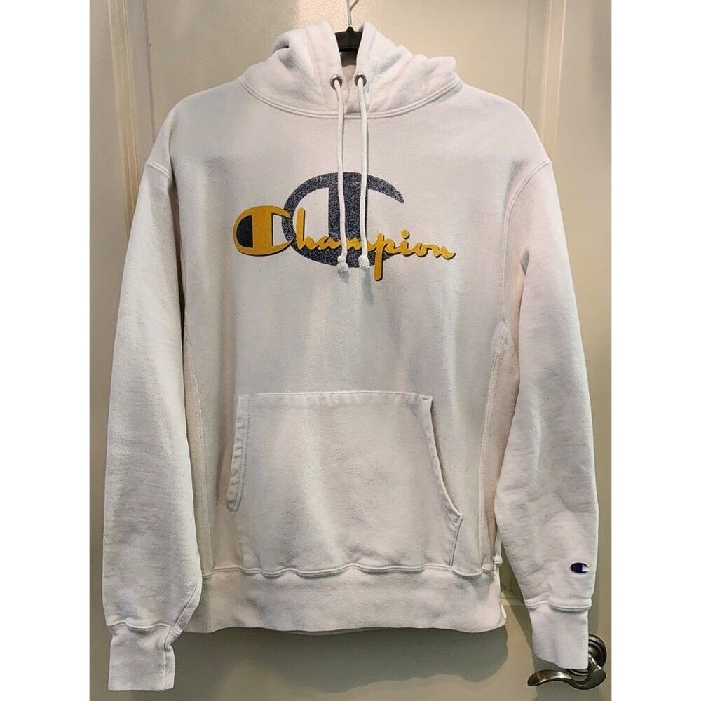 Champion Vintage Reverse Weave White Hoodie Sweatshirt Medium